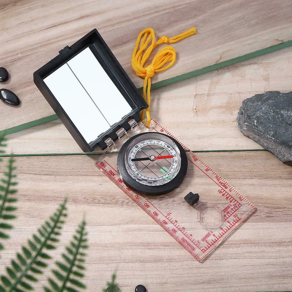 Portable Mapping Ruler Mirror Outdoor Survival Camping Hiking Compass Tool @