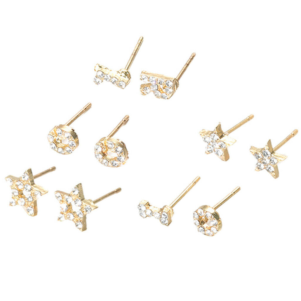 5 Pairs assorted crystal rhinestone stud earrings women fashion jewelry