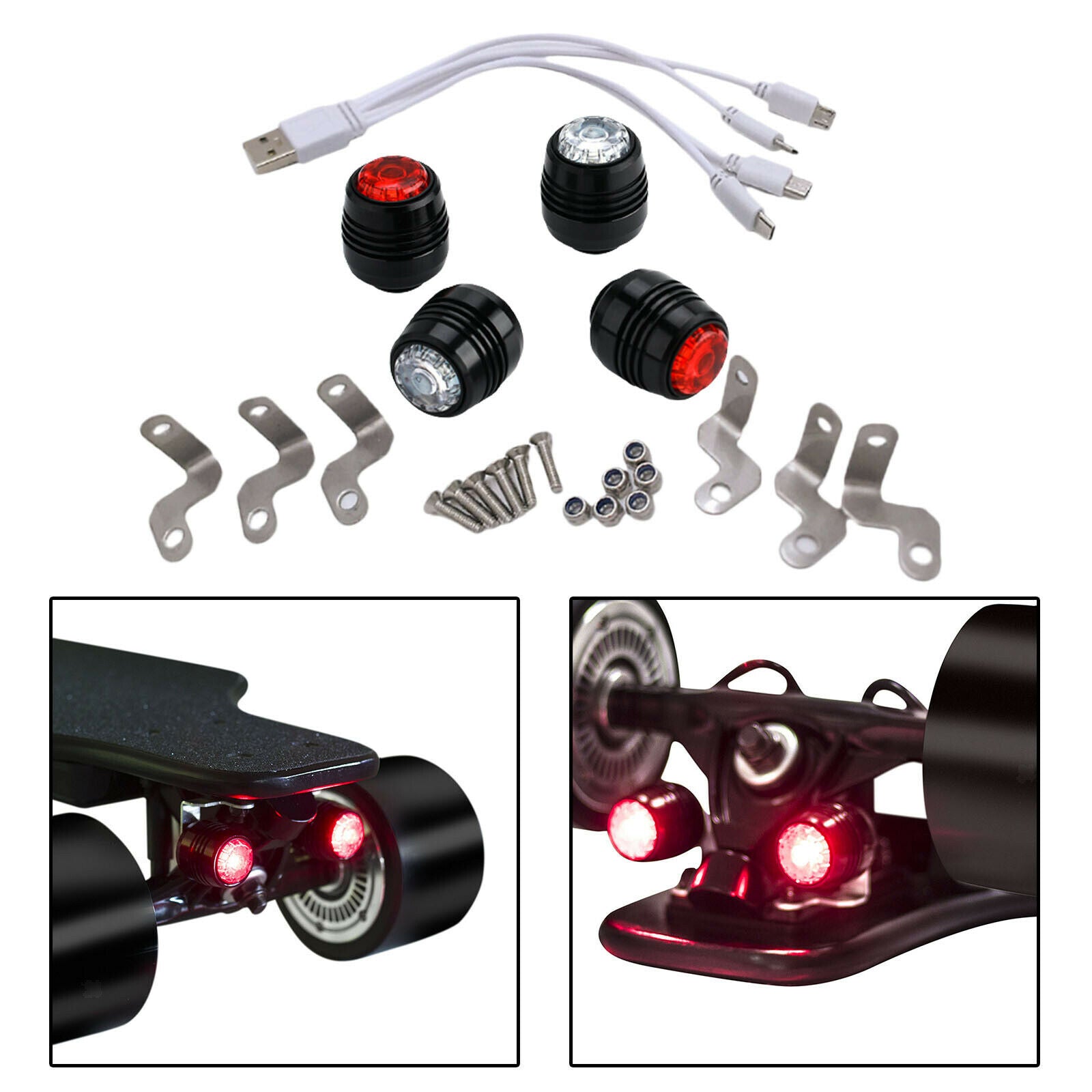 4x Skateboard Lights LED Longboard Front and Back Light for Electric Scooter