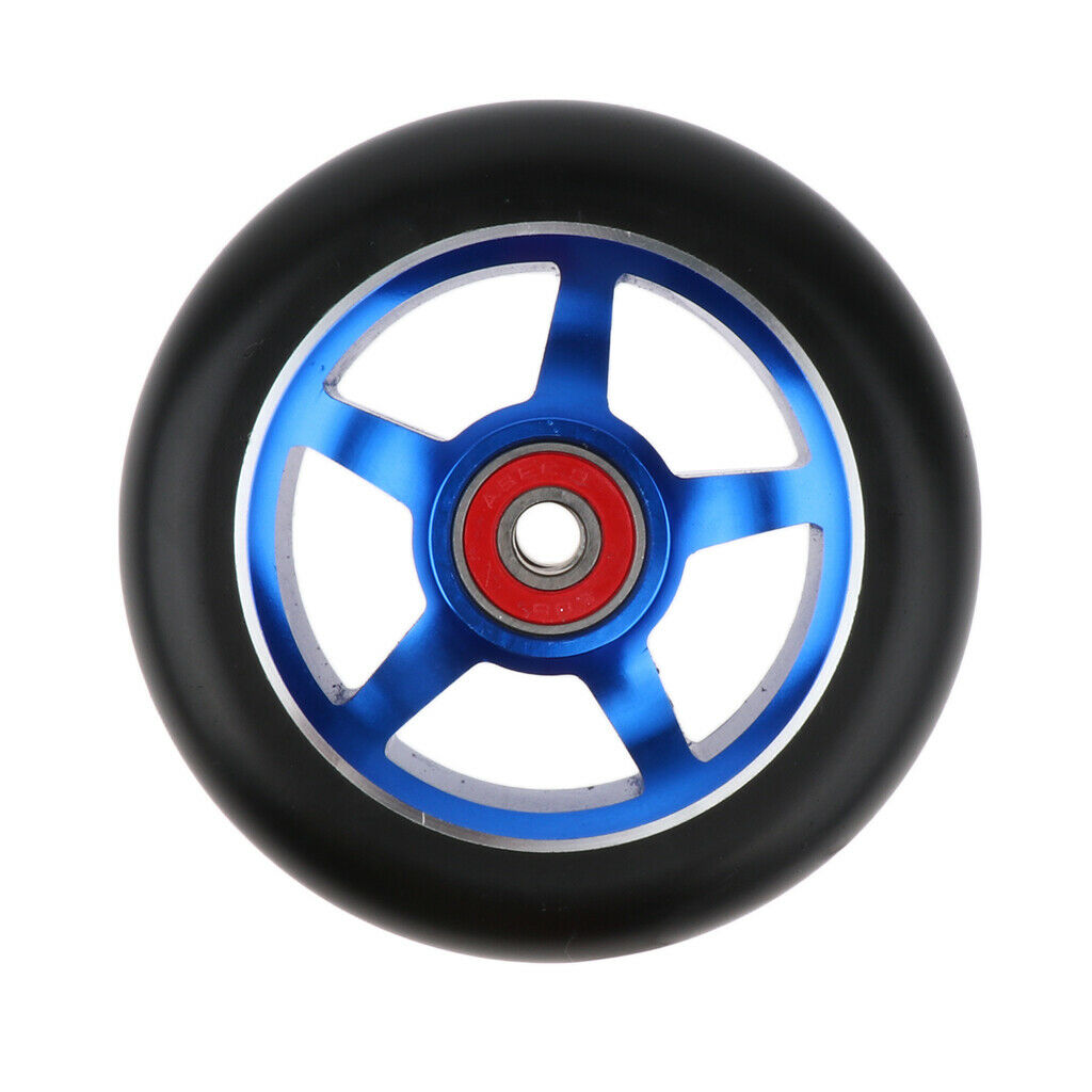 1 Pair of Replacement 100mm Stunt Scooter Wheels with Bearings & Bushings Blue