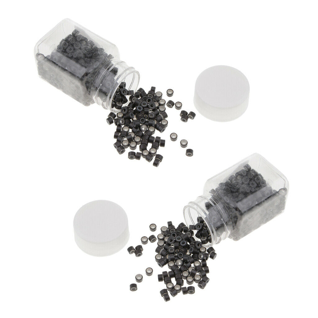 1000 Pieces Silicone Micro Hair Extension Rings Loop Beads Set Black Bulk