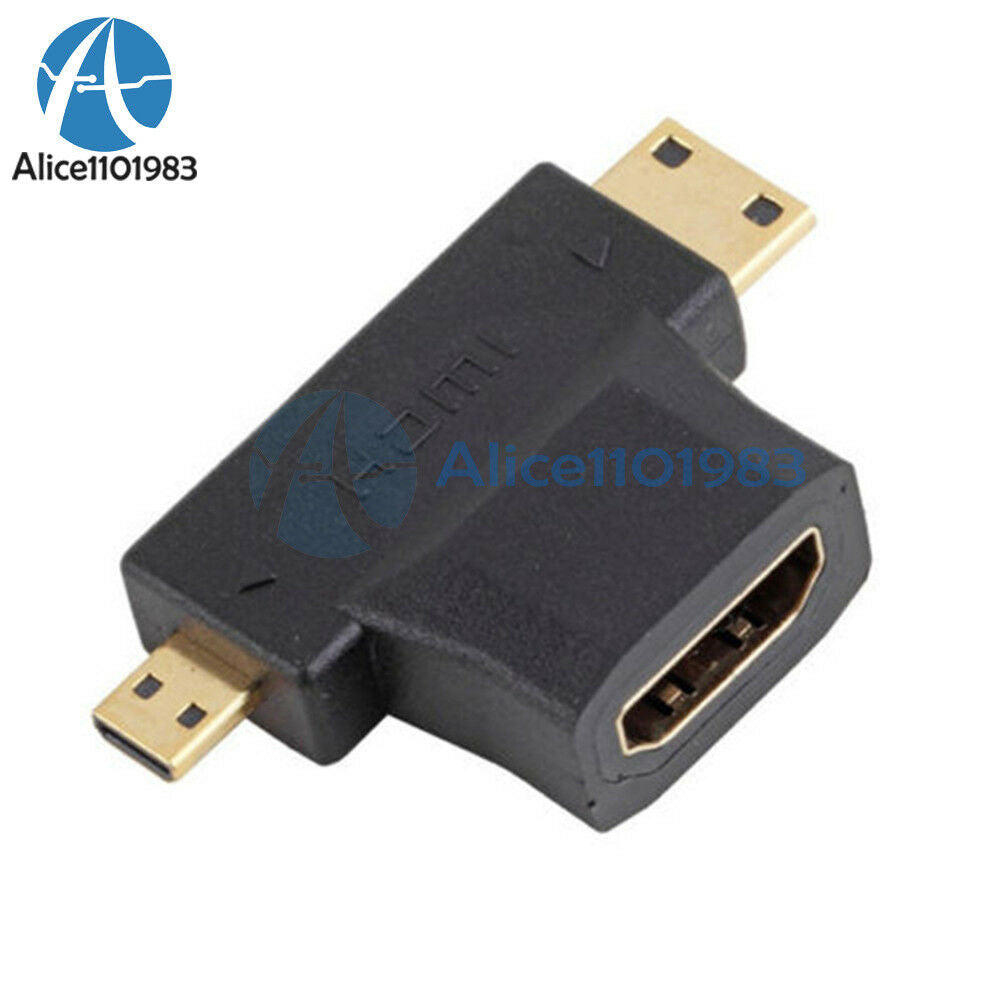 2PCS 3 in 1 HDMI Female to Mini HDMI Male + Micro HDMI Male Connector Adapter