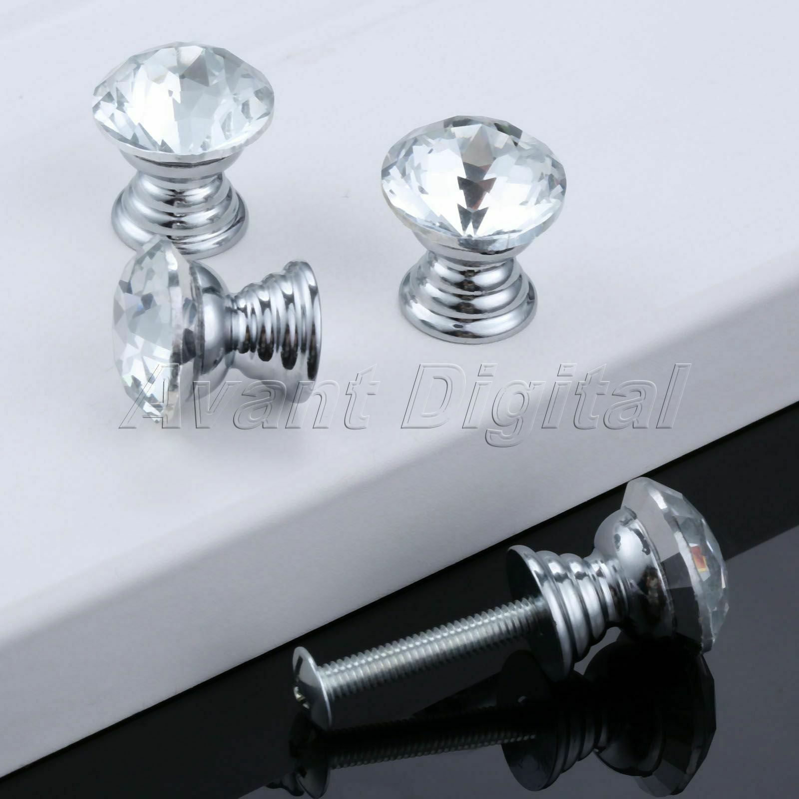 5Pcs Round Cabinets Closet Cupboard Drawer Crystal Glass Handles Door Pull Knobs