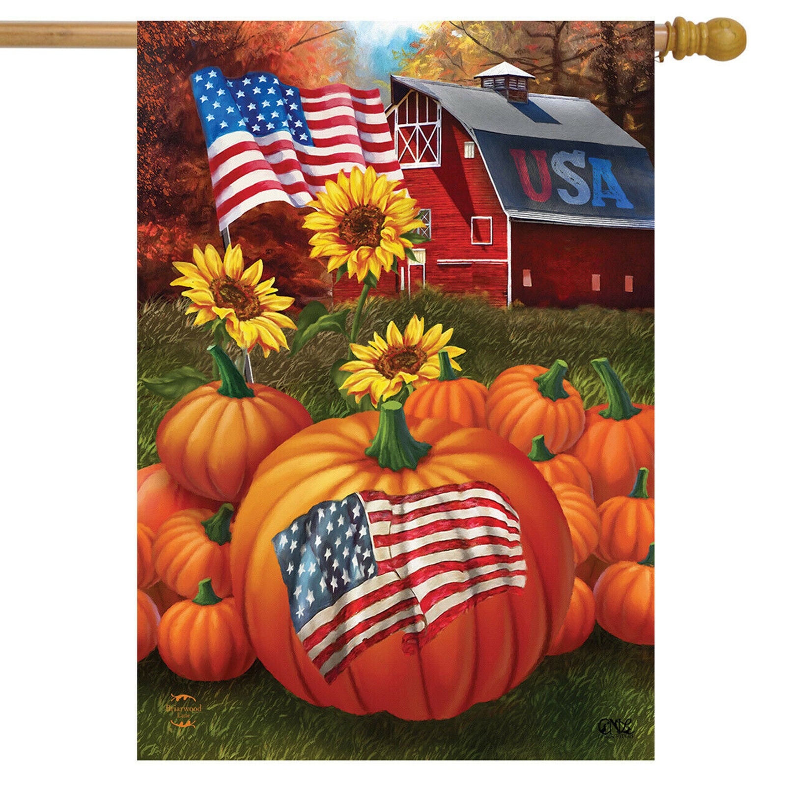 #66 PATRIOTIC AUTUMN FALL PUMPKINS SUNFLOWERS LARGE HOUSE FLAG 28X40 BANNER