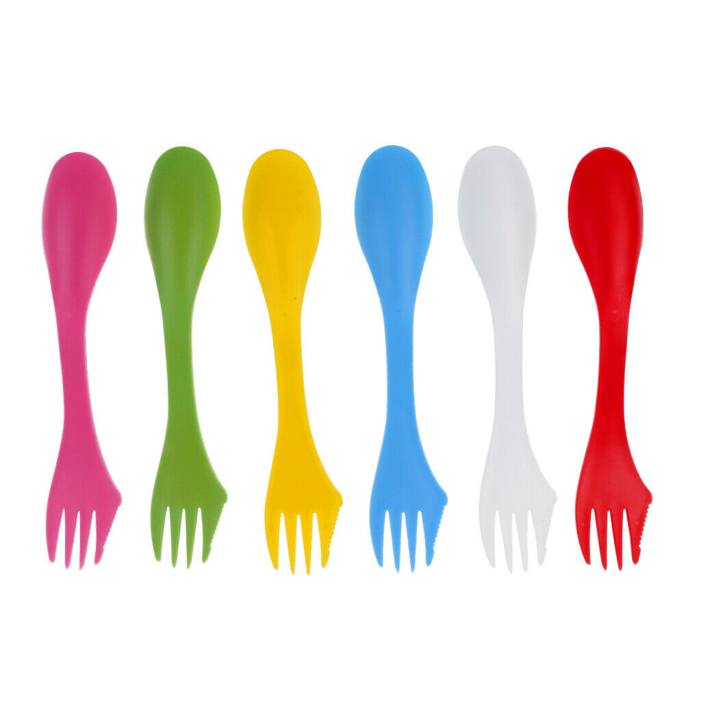 Prettyia 6pcs Camping Utensils Spork Combo Travel Gadget Spoon Fork Cutlery