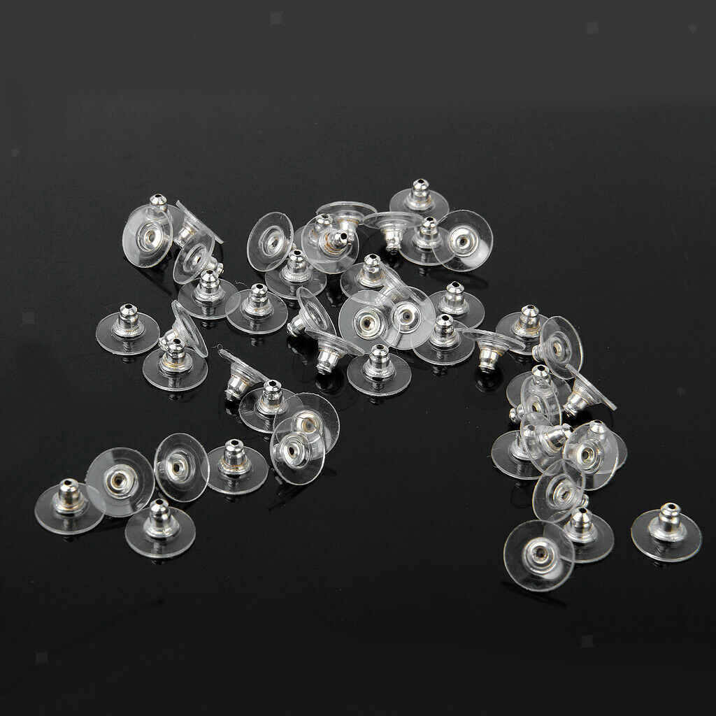 50Pcs Ear Studs Backs Clutch Plastic Pad For Earrings DIY Craft Kit Jewelrys