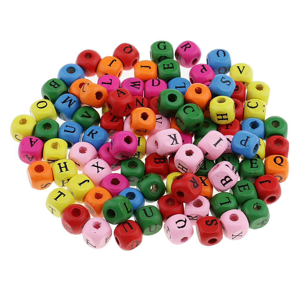 100 Wooden Cube Beads Alphabet Letters Spacers DIY Jewelry Findings Colorful