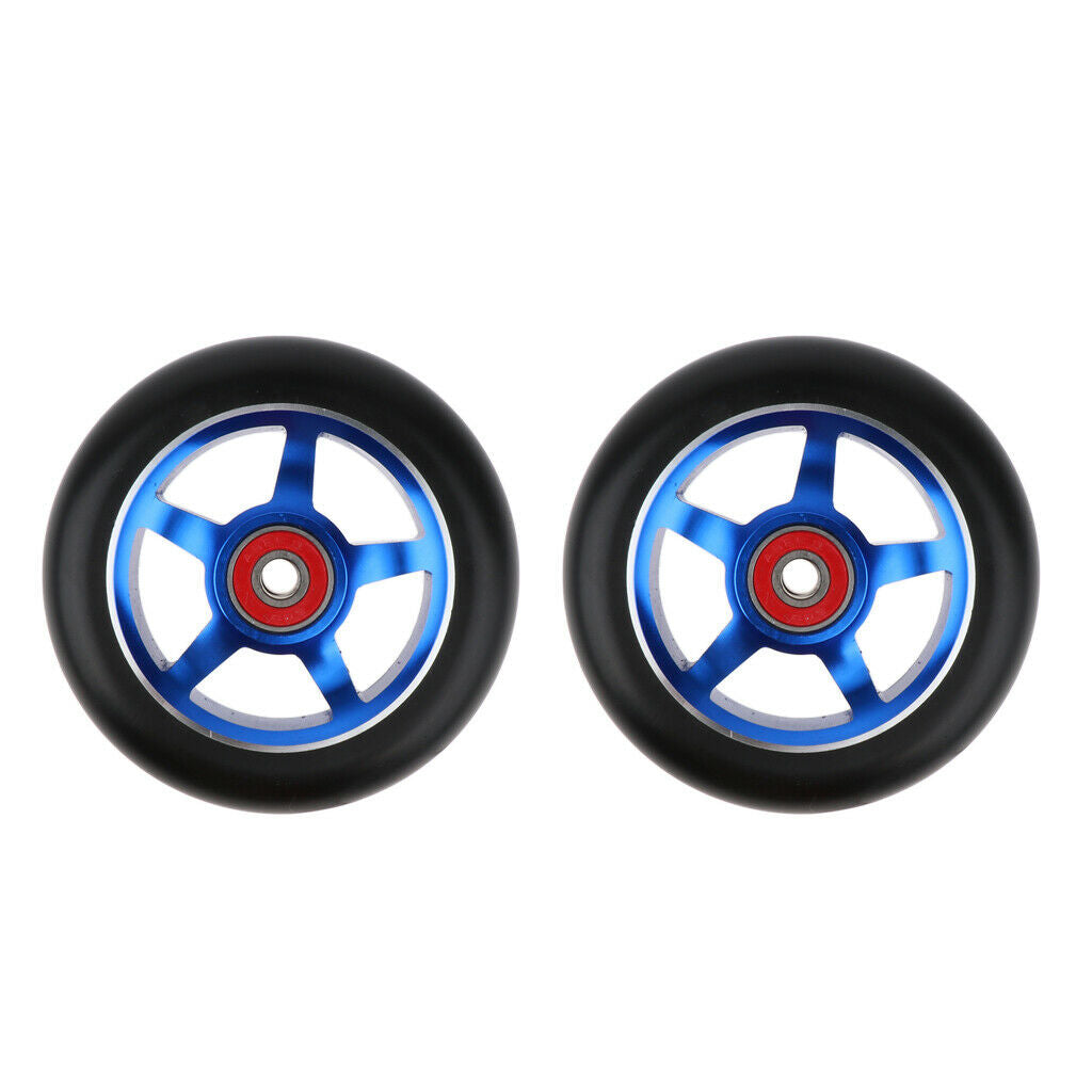 1 Pair of Replacement 100mm Stunt Scooter Wheels with Bearings & Bushings Blue