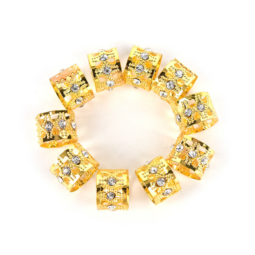 10Pcs Braiding Hair Rings Dreadlock Marley Braids Beads Clips Cuffs Rhines.l8