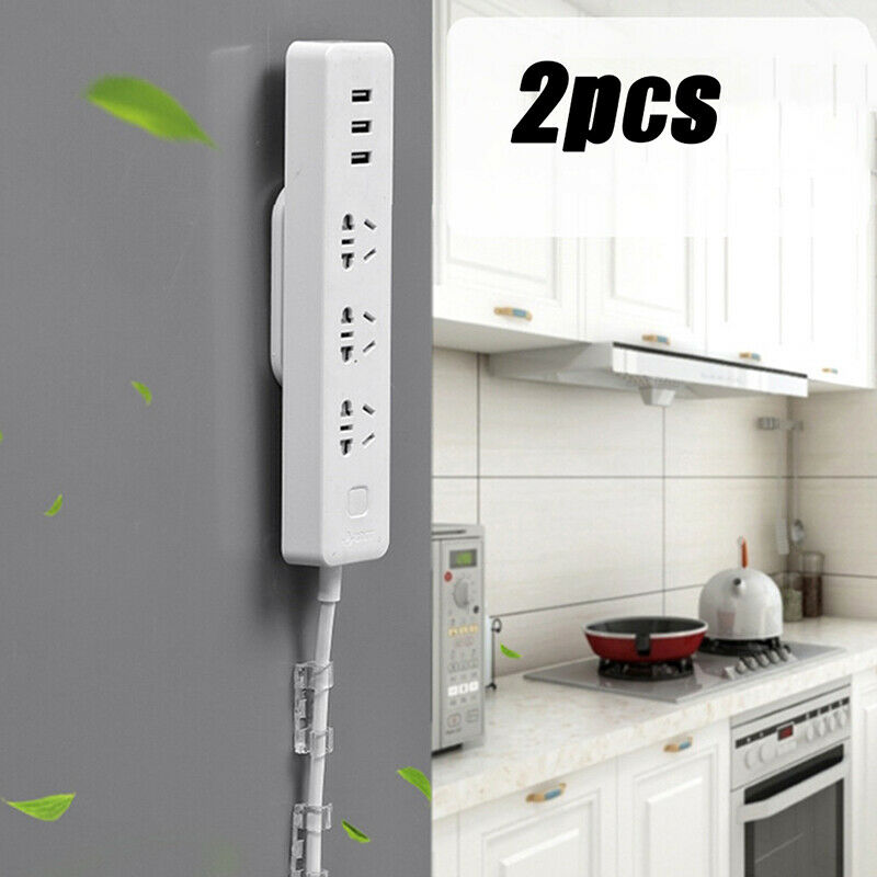 2x Self-Adhesive Desktop Socket Fixer Cable Organizer Punch-free Power Strip Tt