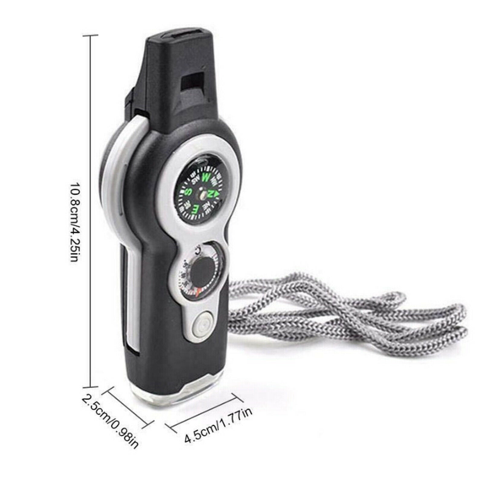 7in1 Emergency Survival Hiking Safety Whistle with Magnifier Flashlight Compass
