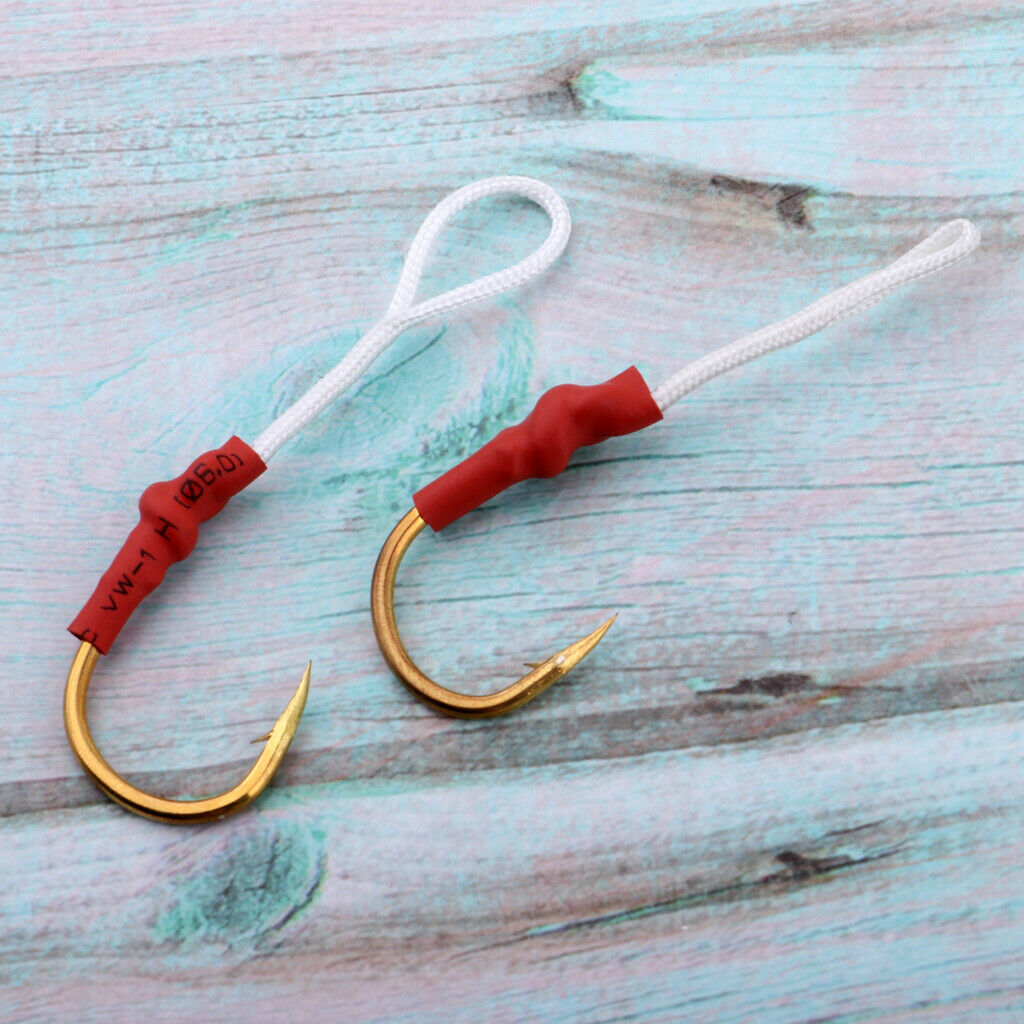 2 Pieces Jigging Assist Hooks Assist Fishing Hooks with White PE Line 070