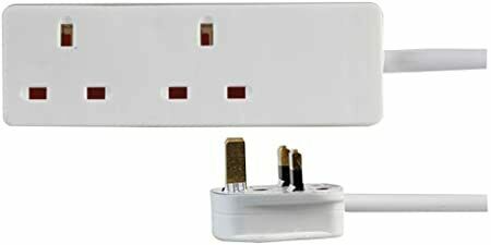 2 Socket 2m Compact UK Mains Extension Lead White CE RoHS Gang Way Plug Outlet