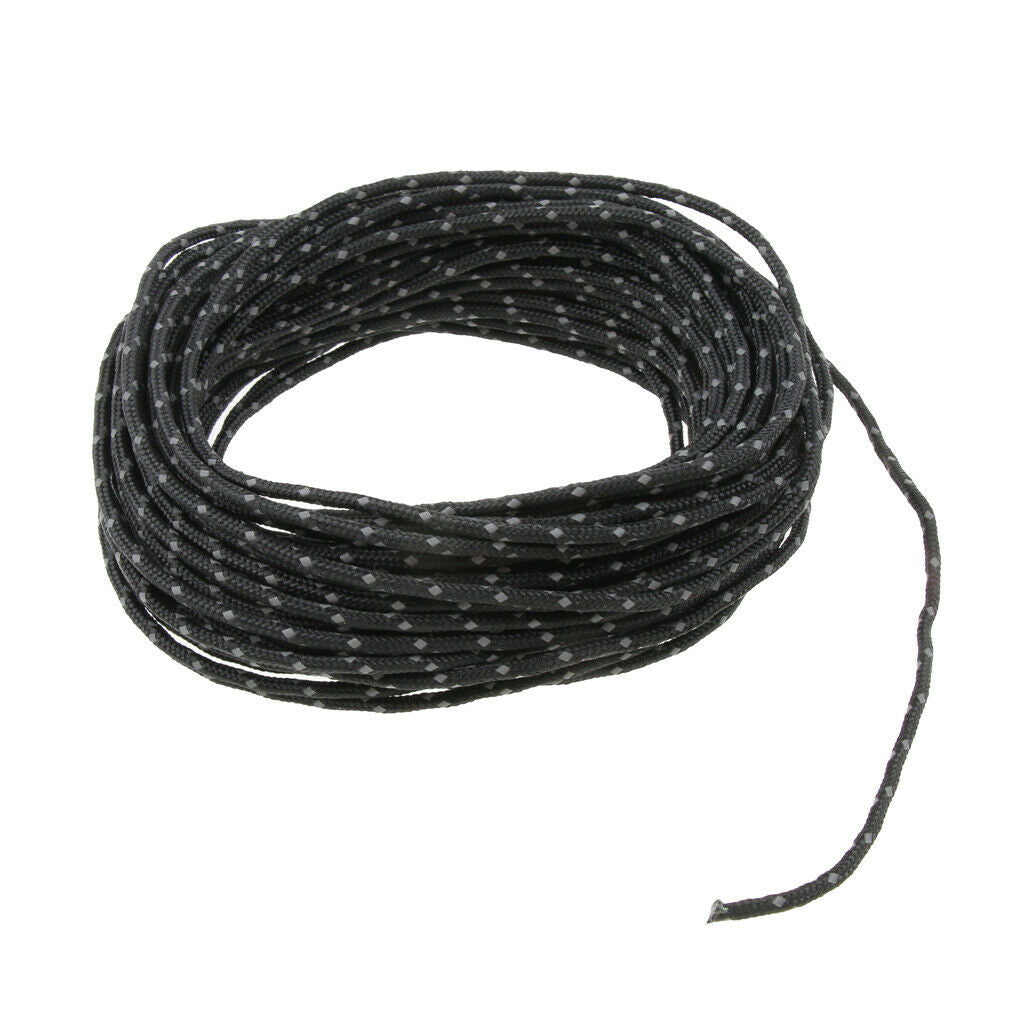 Tent Rope Reflective Camping Tent Guide Rope Guy Line Awning Cord 50ft Black