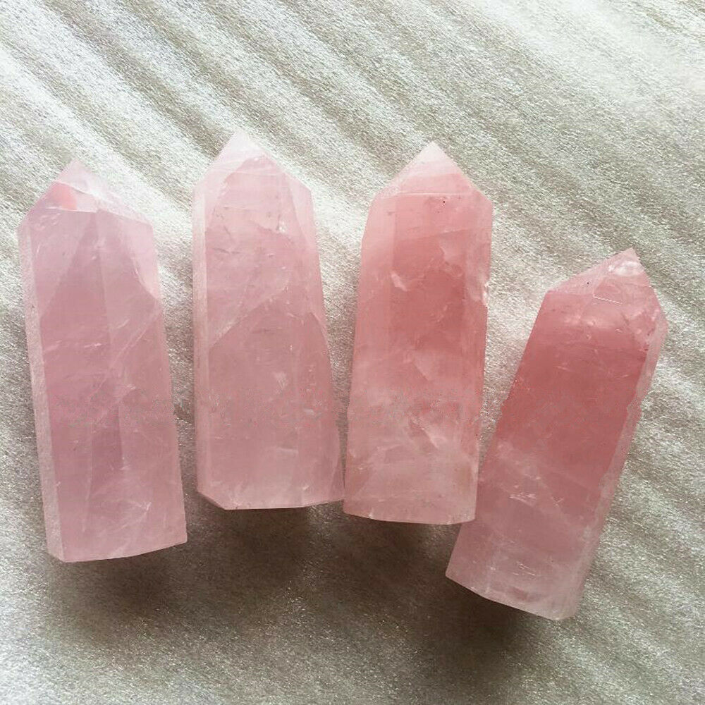 100% Natural Pink Rose Quartz Crystal Wand Point Healing Stone 50-60MM Gift US
