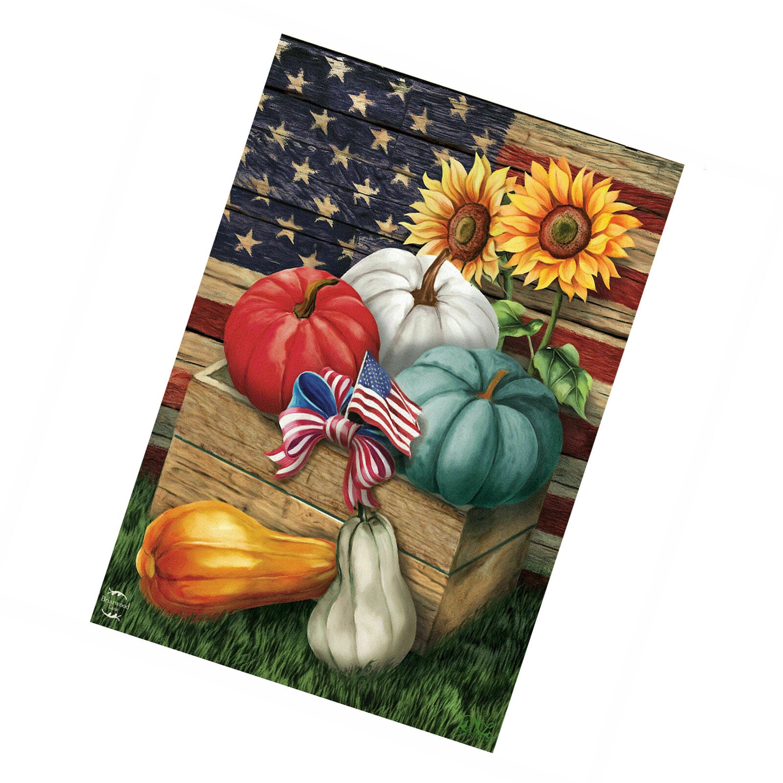 #122 AUTUMN FALL PATRIOTIC PUMPKINS SUNFLOWERS LARGE HOUSE FLAG 28X40 BANNER New