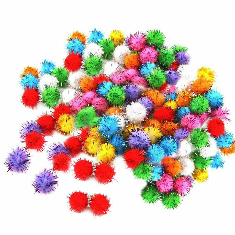 100pcs Glitzy POM POM Balls Sparkly Small Pompom Balls Cat Kitten Toys 1.5cm