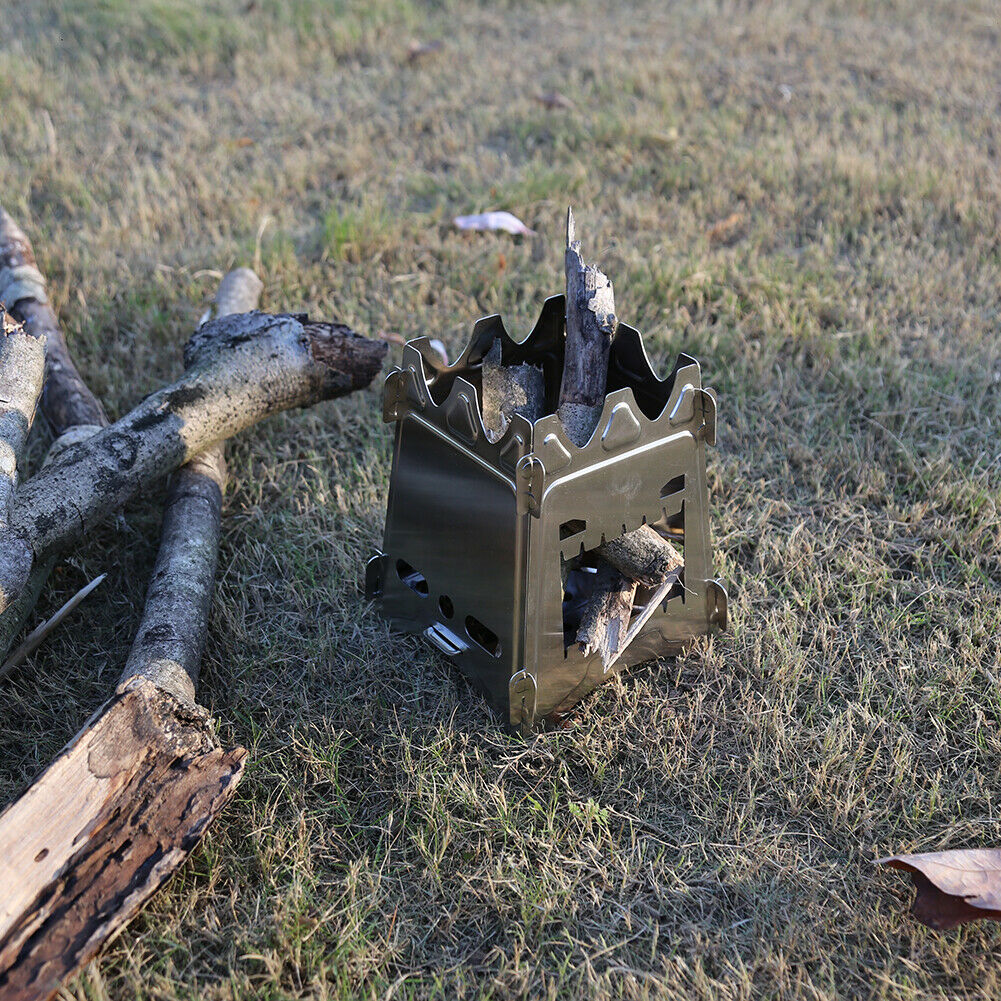 Stainless Steel Firewood Stove Portable Outdoor Picnic Camping Cooking Tool @