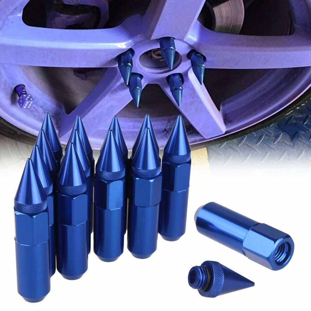 -XN20 BLUE SPIKED ALUMINUM EXTENDED 60MM LUG NUTS WHEELS / RIMS M12X1.5 RACING
