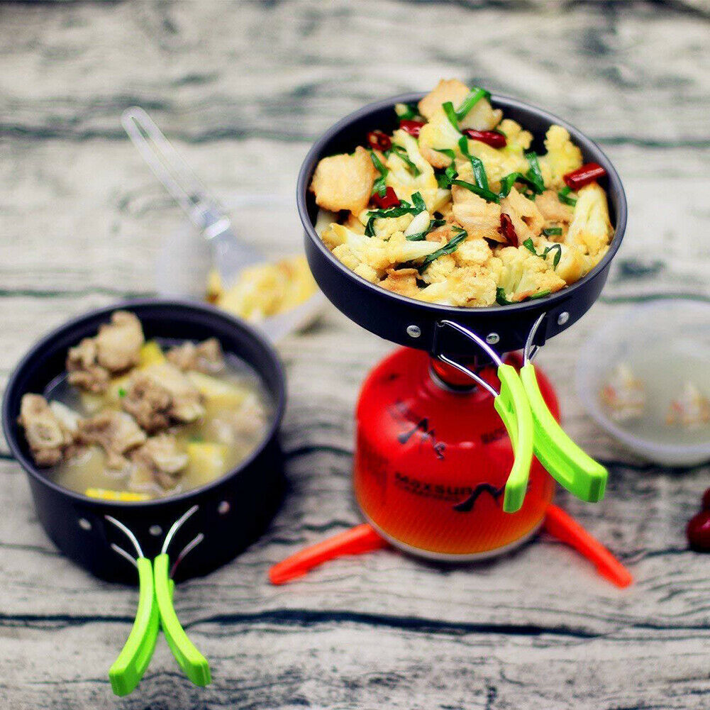 7pcs Foldable Outdoor Camping Pot Pan Cookware Utensils for 1-2 People @