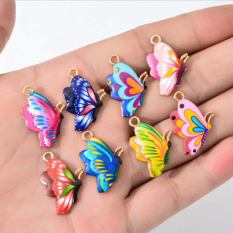 10Pcs Mixed Color Enamel Butterfly Charm Animal Pendant DIY Handmade Jewe-hg Tt
