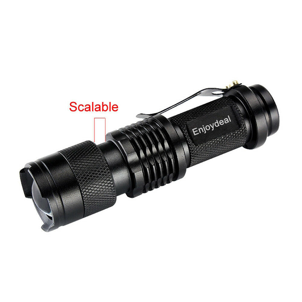 Mini 1200Lm Bright Q5 LED Adjustable Zoom Focus Flashlight Torch Black