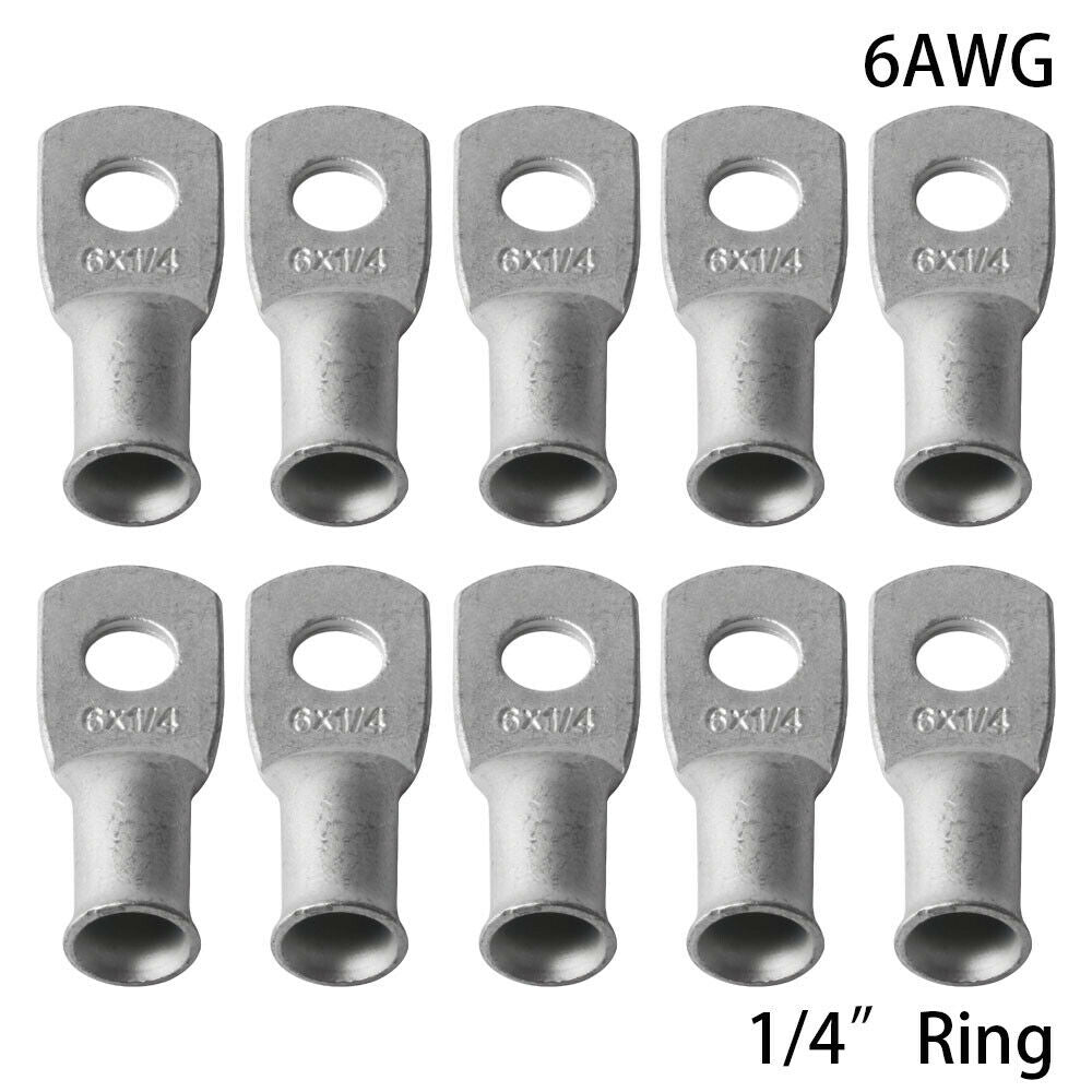 (10)Tinned Copper Lugs 6AWG-1/4 Welding Battery Conectors Ring Crimp Terminals