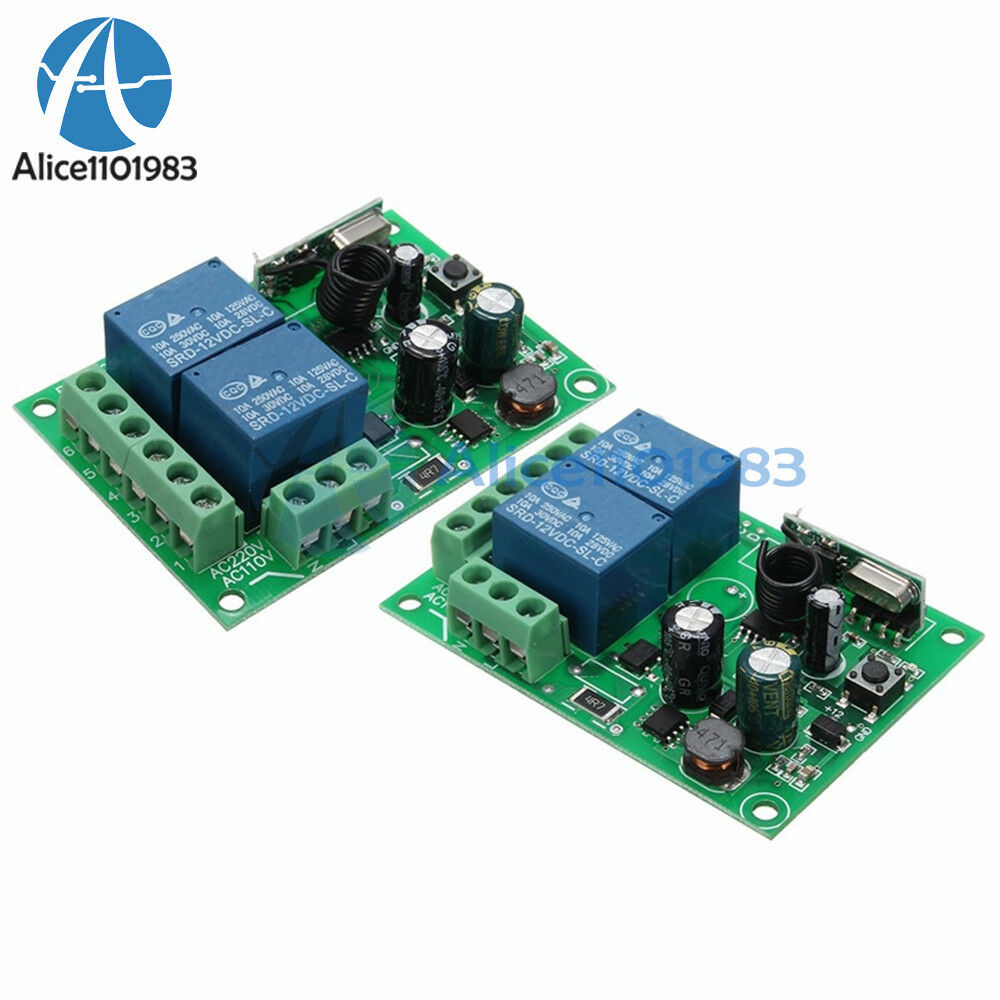 AC 220V 433MHz 2CH Channel Wireless RF Relay Remote Control Switch Receiver 10A