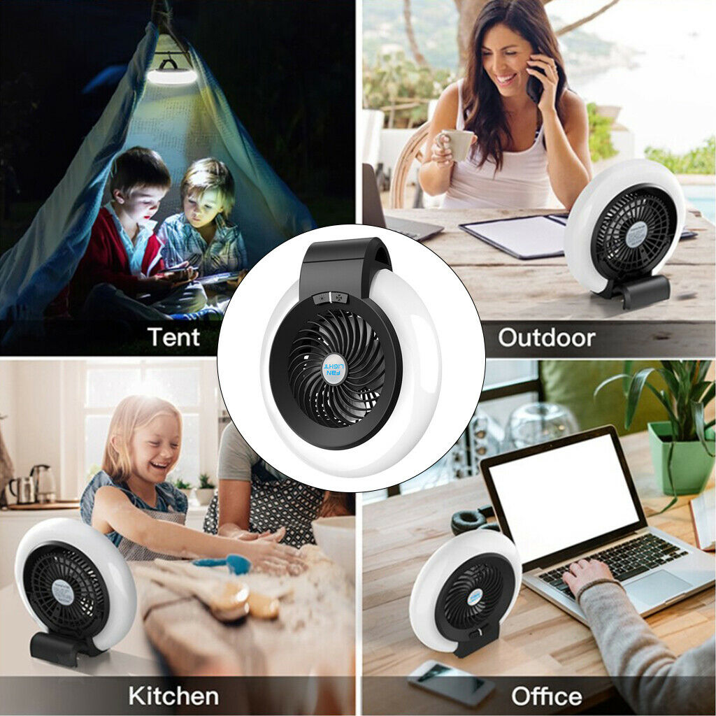 Tent Fan with Light Car Camping Lantern RV 19x5cm 2-Speed Cooler LED Lights
