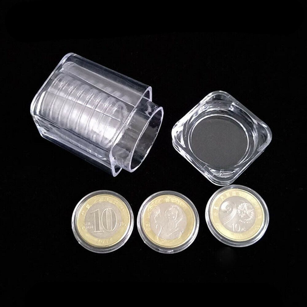 30mm Clear Round Plastic Coin Storage Box Can Hold 10 Capsules Container Cases