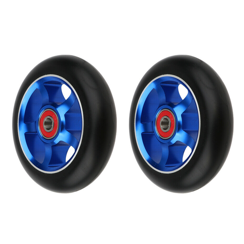 1 Pair of Replacement 100mm Stunt Scooter Wheels with Bearings & Bushings Blue