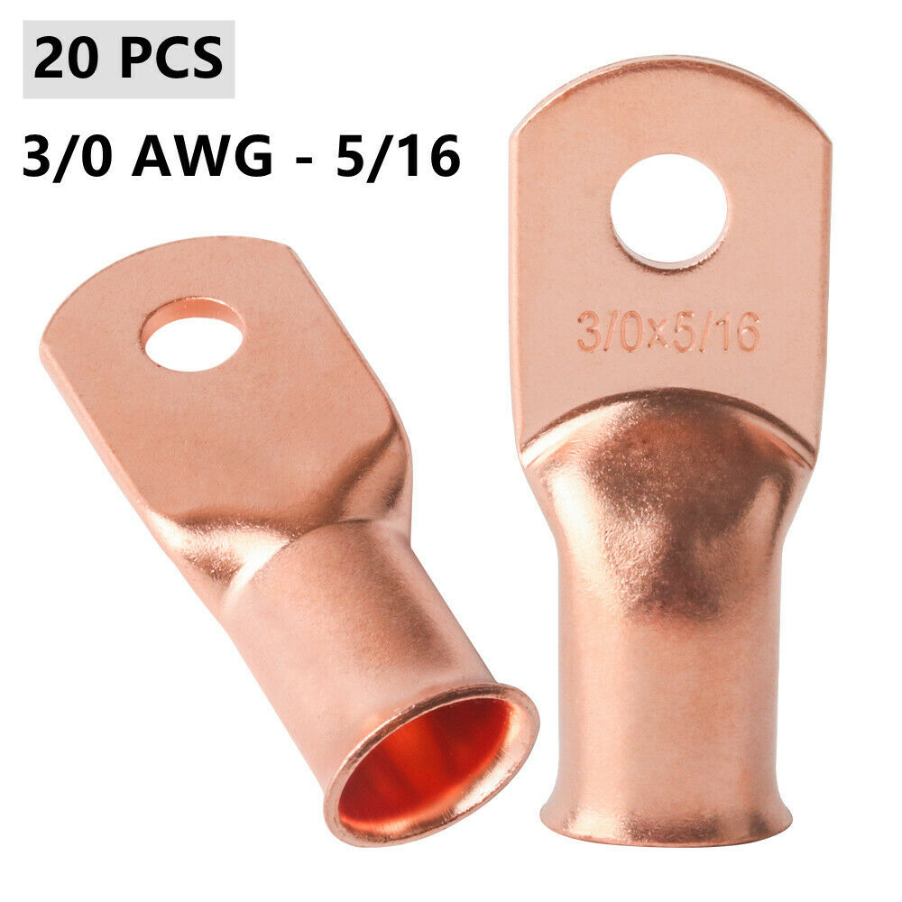 (20) 3/0 AWG-5/16 Gauge Copper Lugs Battery Cable Ring Terminals Wire Connector