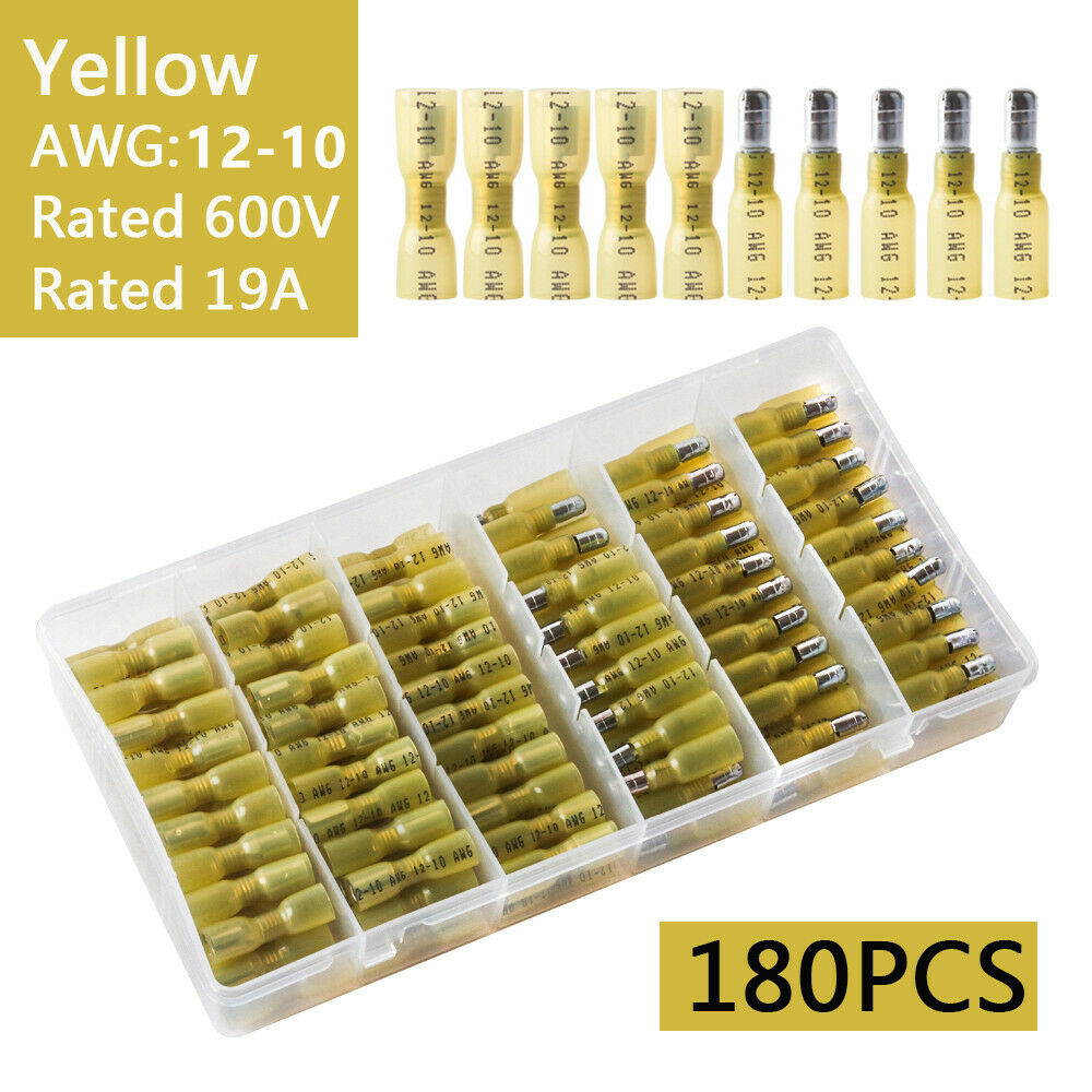 (180) 10-12 GAUGE HEAT SHRINK BULLET FEMALE & MALE WIRE CONNECTORS