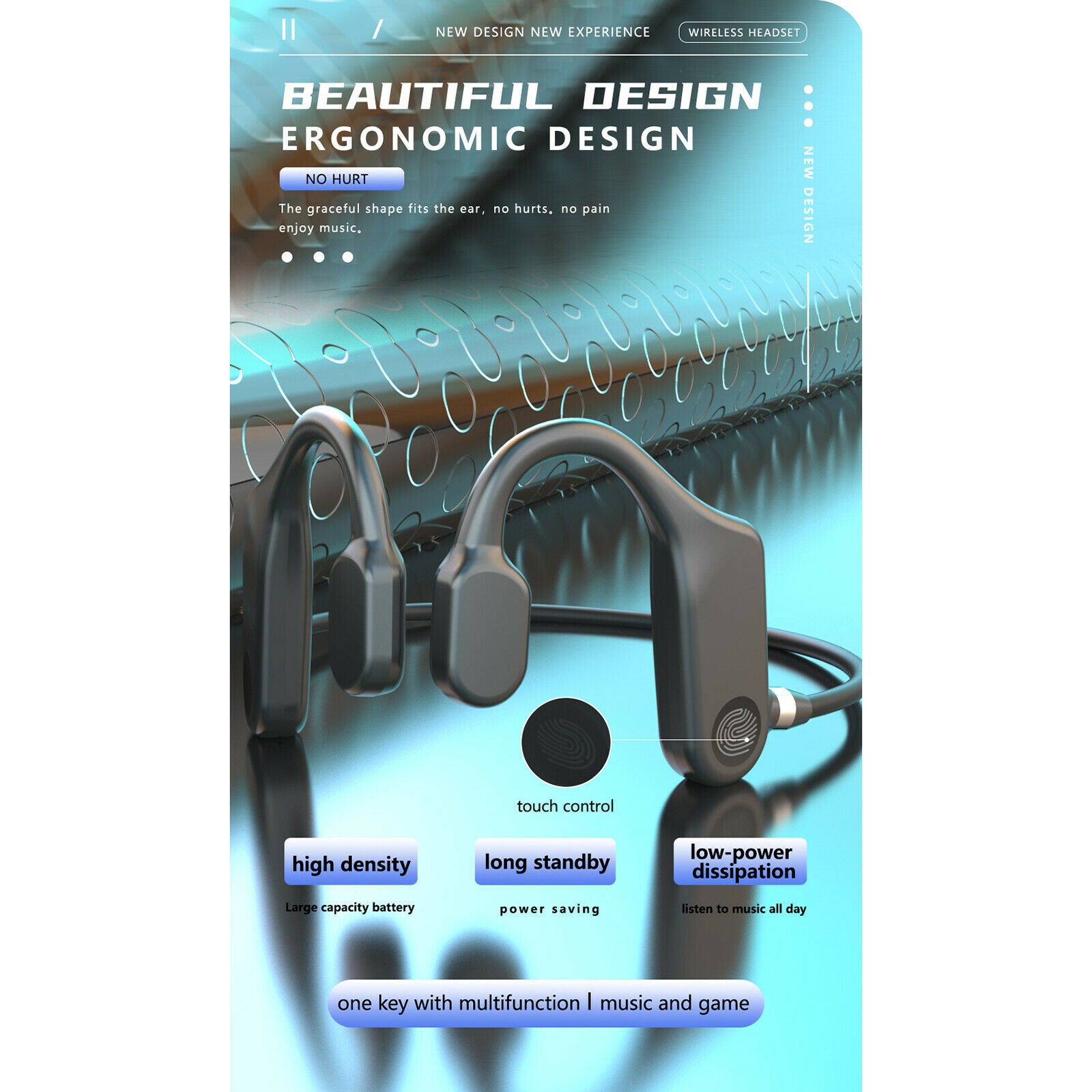 Open Ear Bluetooth Headset with Bone Conduction Running Earphones Waterproof