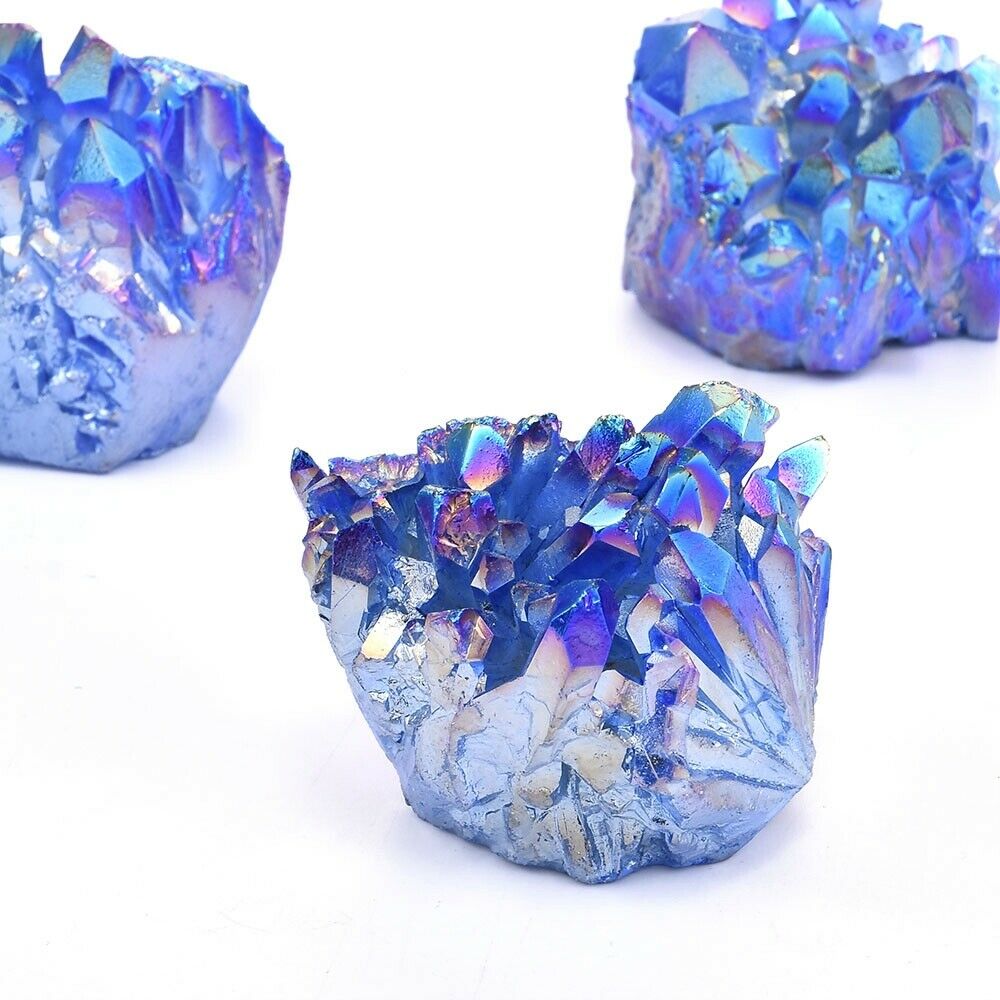 100% Natural Blue Crystal Quartz Cluster Stone Mineral Healing Specimen Decor US