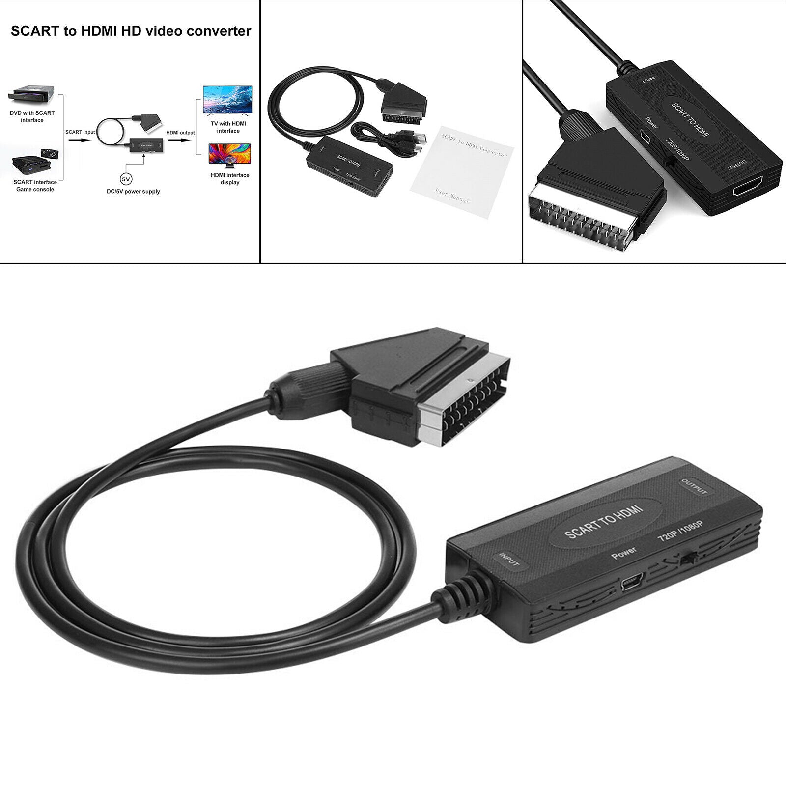 Mini Universal Scart to HDMI Converter Video Adapter Audio Output for HD TV