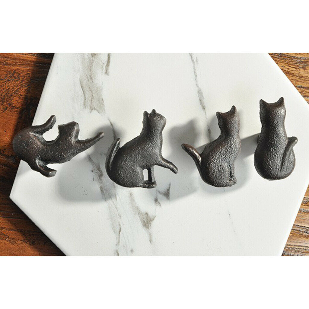 4x Cat Shape Cupboard Drawer Knob Kitchen Cabinet Door Pull Cast Iron Handle