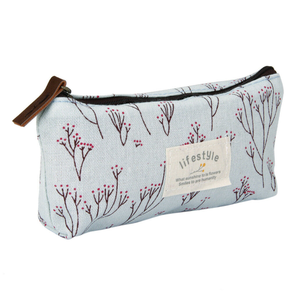 Flower Pencil Pen Case Cosmetic Makeup Bag Storage Pouch Purse Blue