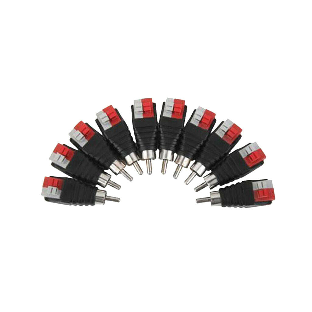 10 pcs. Speaker wire cable to audio RCA male connector with push button