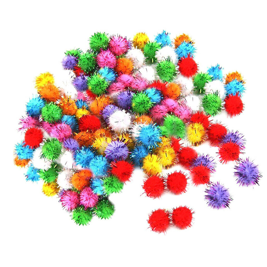 100pcs Glitzy POM POM Balls Sparkly Small Pompom Balls Cat Kitten Toys 1.5cm