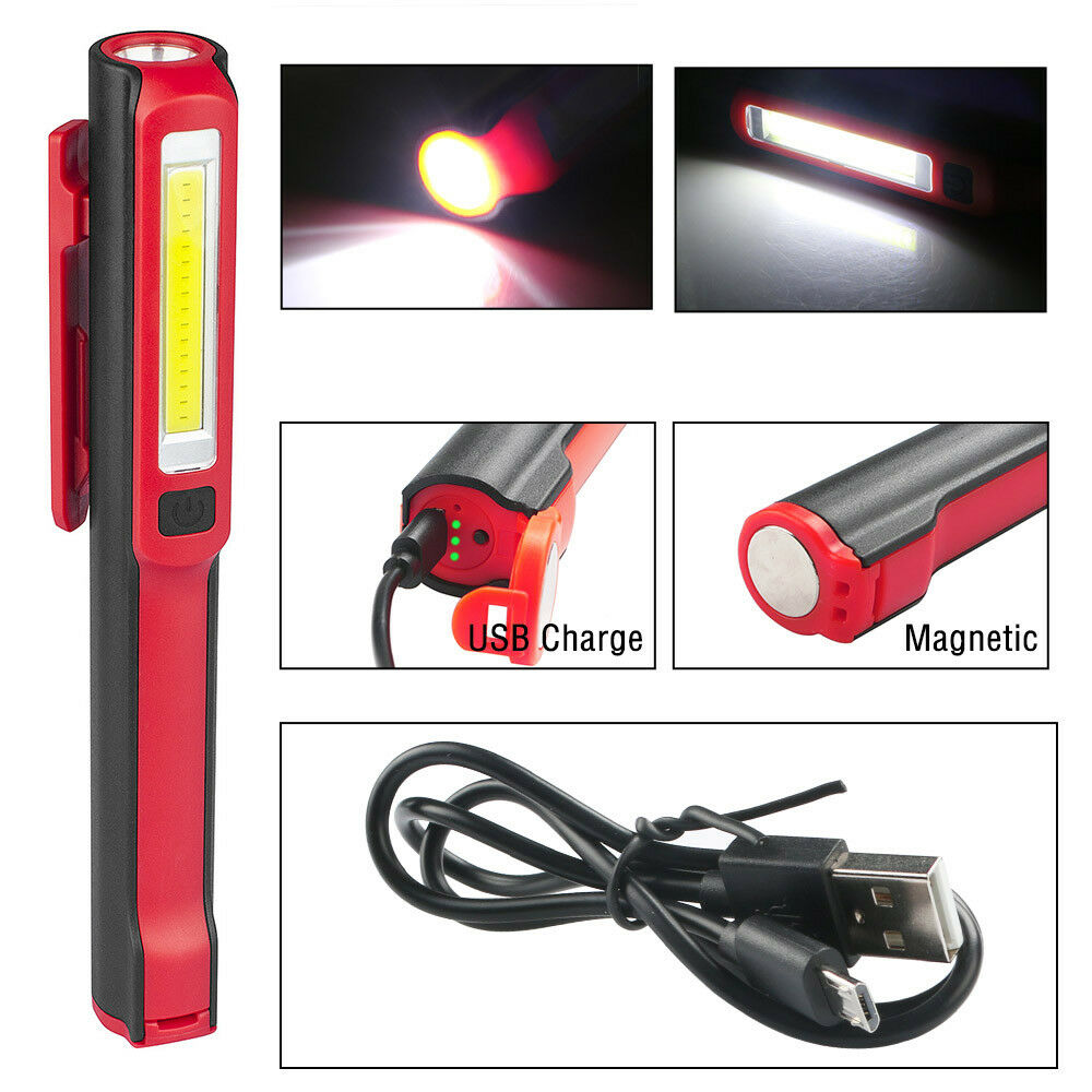 Rechargeable XPE COB LED Worklight Torch Flashlight W/Magnet Red Bright