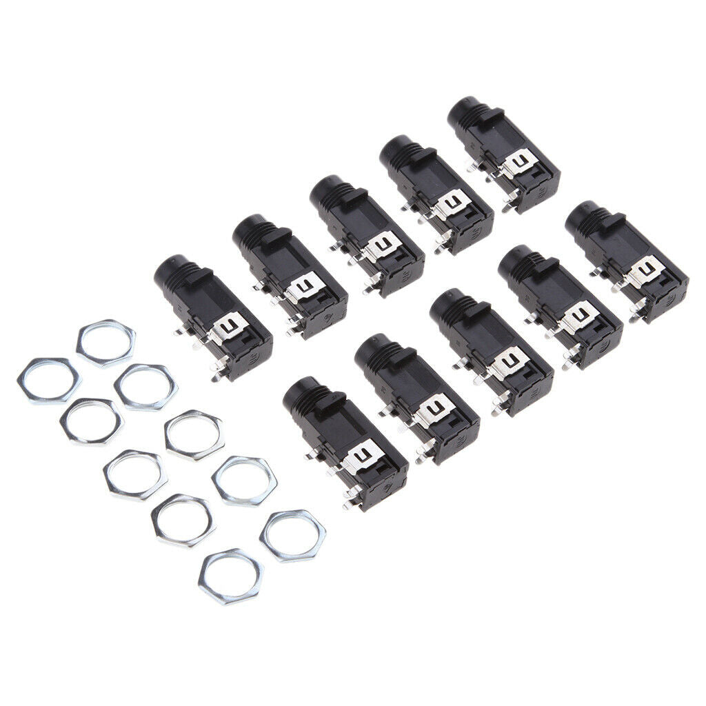 10 pieces jack plug recessed socket 6.3mm open mono with switch