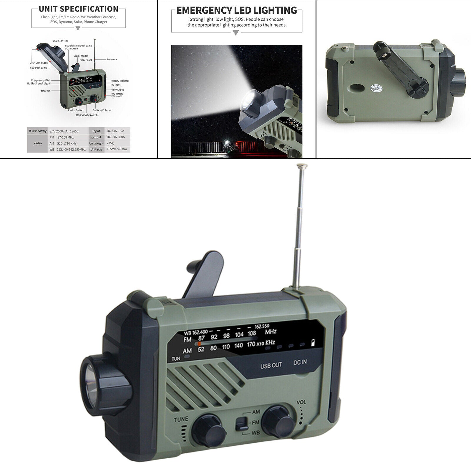 Emergency Weather Radio Portable Power Bank 2000mAh for Outdoor Survival