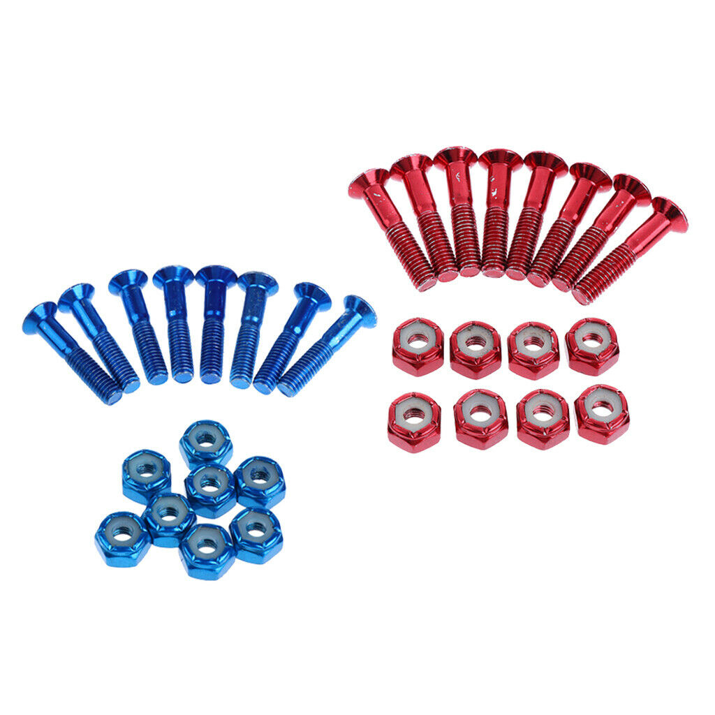 12x 1" Longboard Skateboard Mounting Bolts Screws Truck Hardware Blue+Red