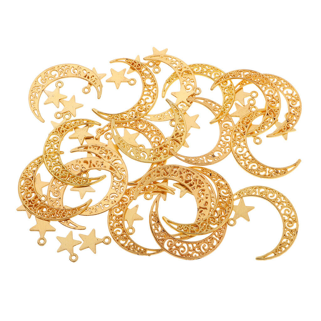 (Approx 50pcs) DIY Golden Color Alloy Moon Star Charms Pendant for Crafting, DIY