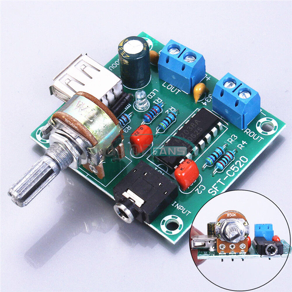 PM2038 Dual Track Amplifier Board 5W+5W Module USB Power Supply  LED Indicator