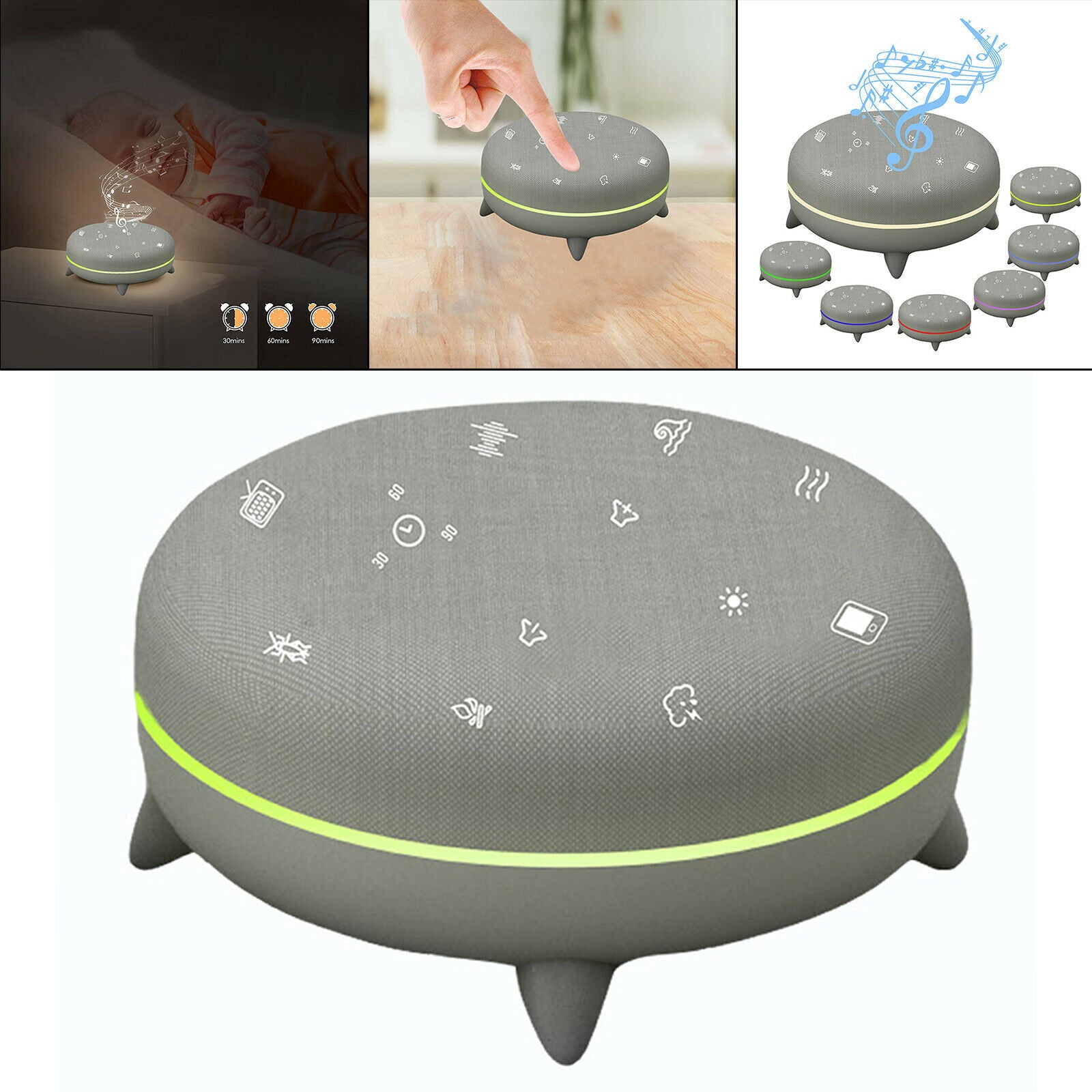 White Noise Machine with Bluetooth 5.0 Speaker RGB with Dimable Night Light