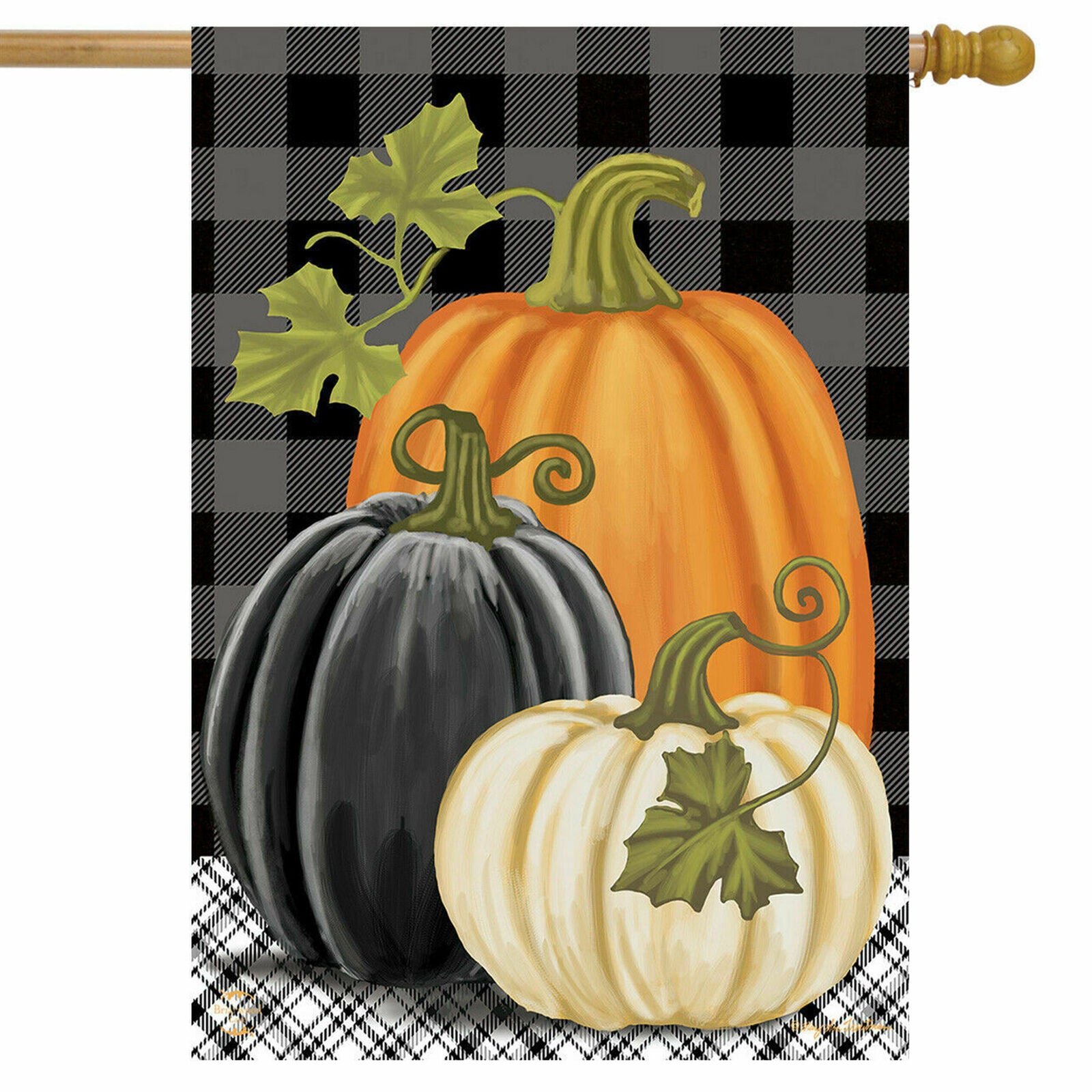 #145 AUTUMN FALL CHECKERED PUMPKINS LARGE HOUSE FLAG 28X40 BANNER