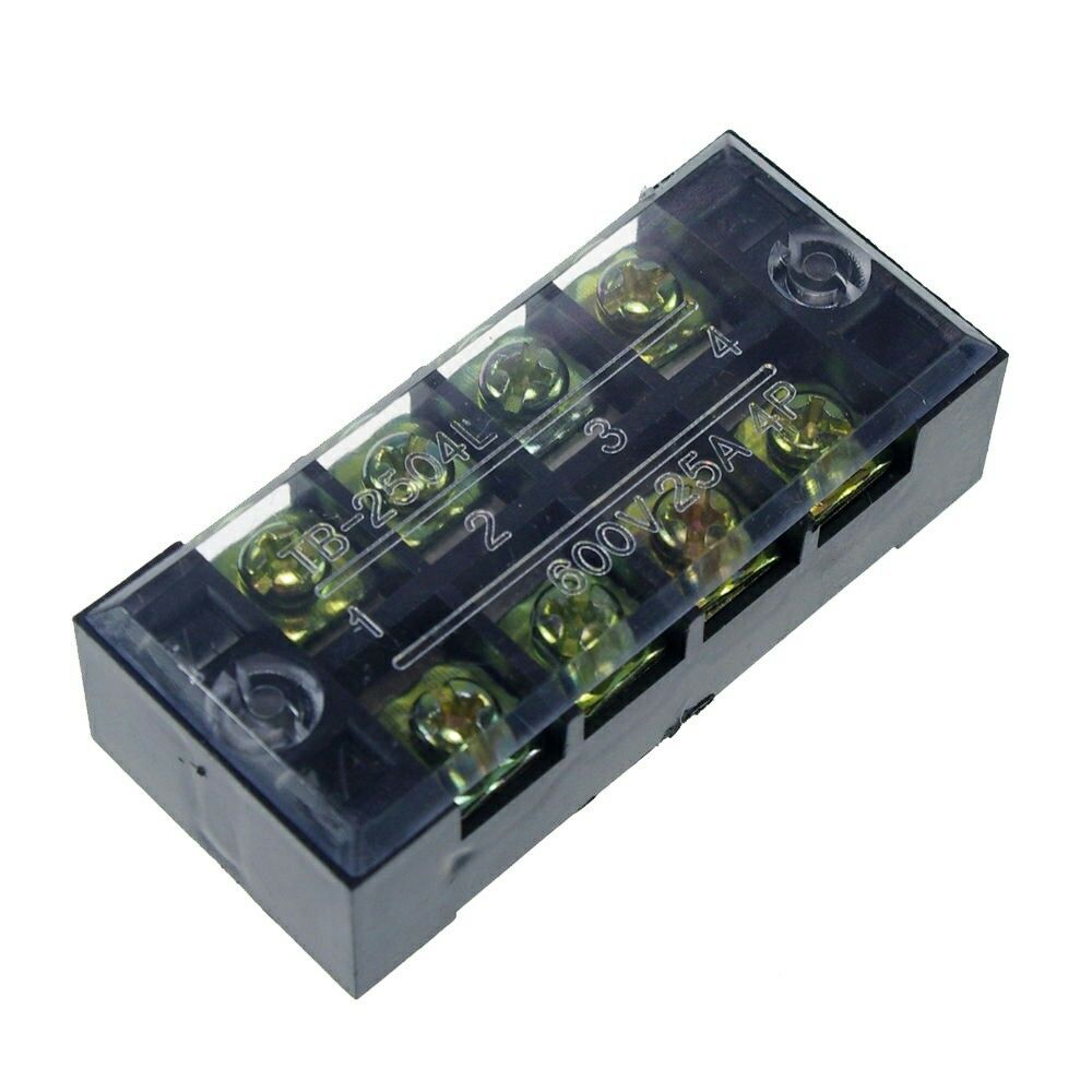 (2)4 Position/Poles 8 Holes Screw Terminal Blocks Covered Barrier Strip 600V 25A