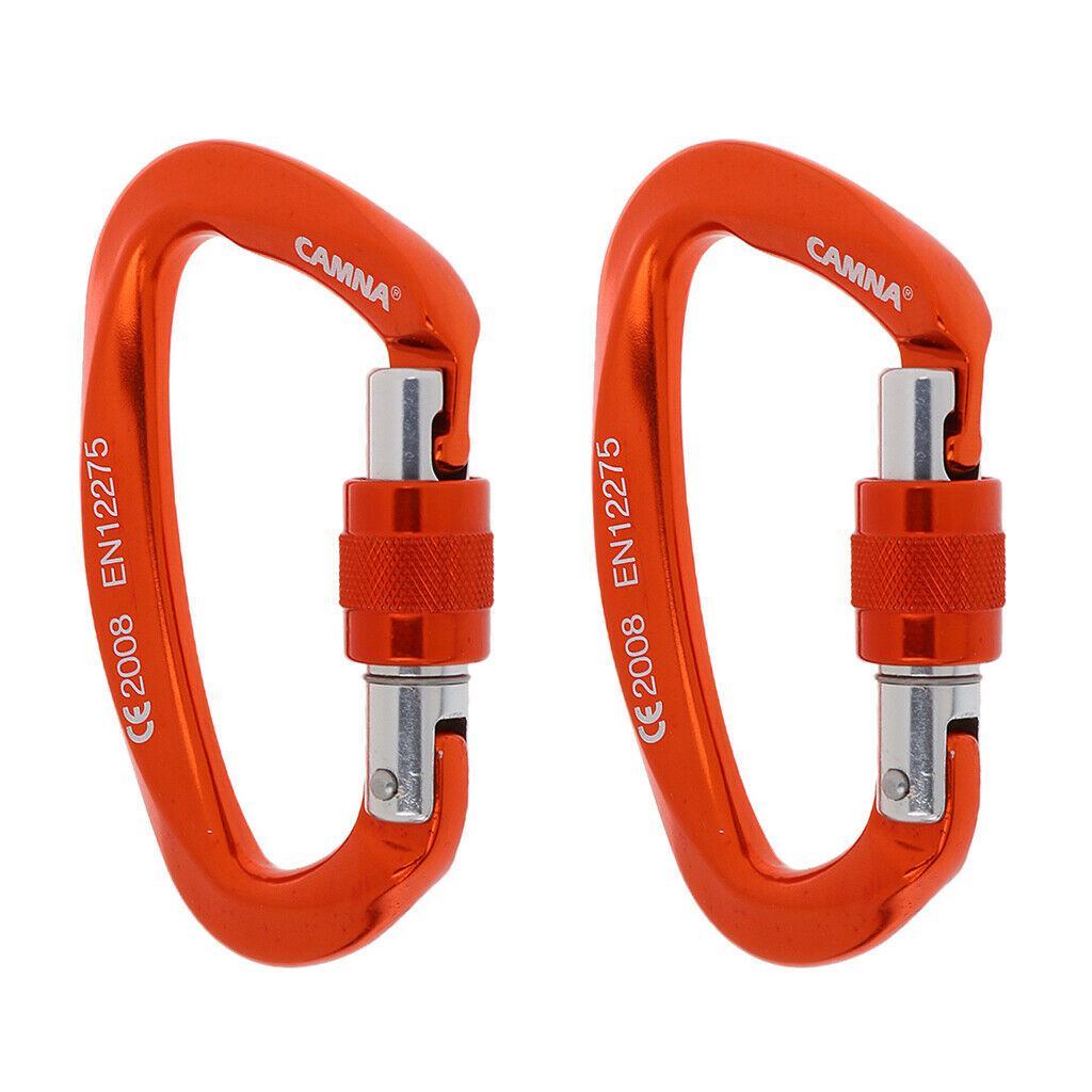 2Pcs 25KN Screw Lock Carabiners Clips Rock Climbing Dog Clip Hammock Hooks
